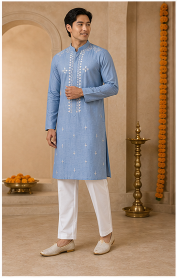 Blue-Grey Mirror Work Kurta Set - Preorder - image 5