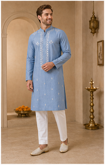 Blue-Grey Mirror Work Kurta Set - Preorder - image 6