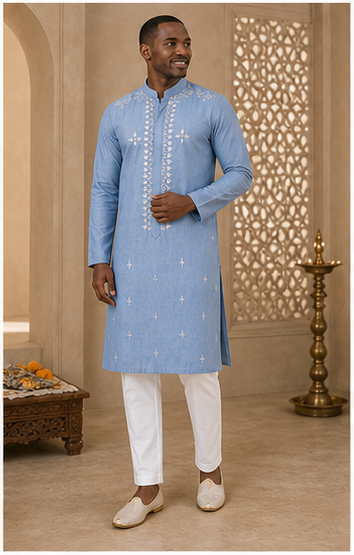 Blue-Grey Mirror Work Kurta Set - Preorder - image 7