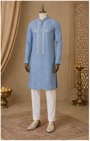Blue-Grey Mirror Work Kurta Set - Preorder - image 8