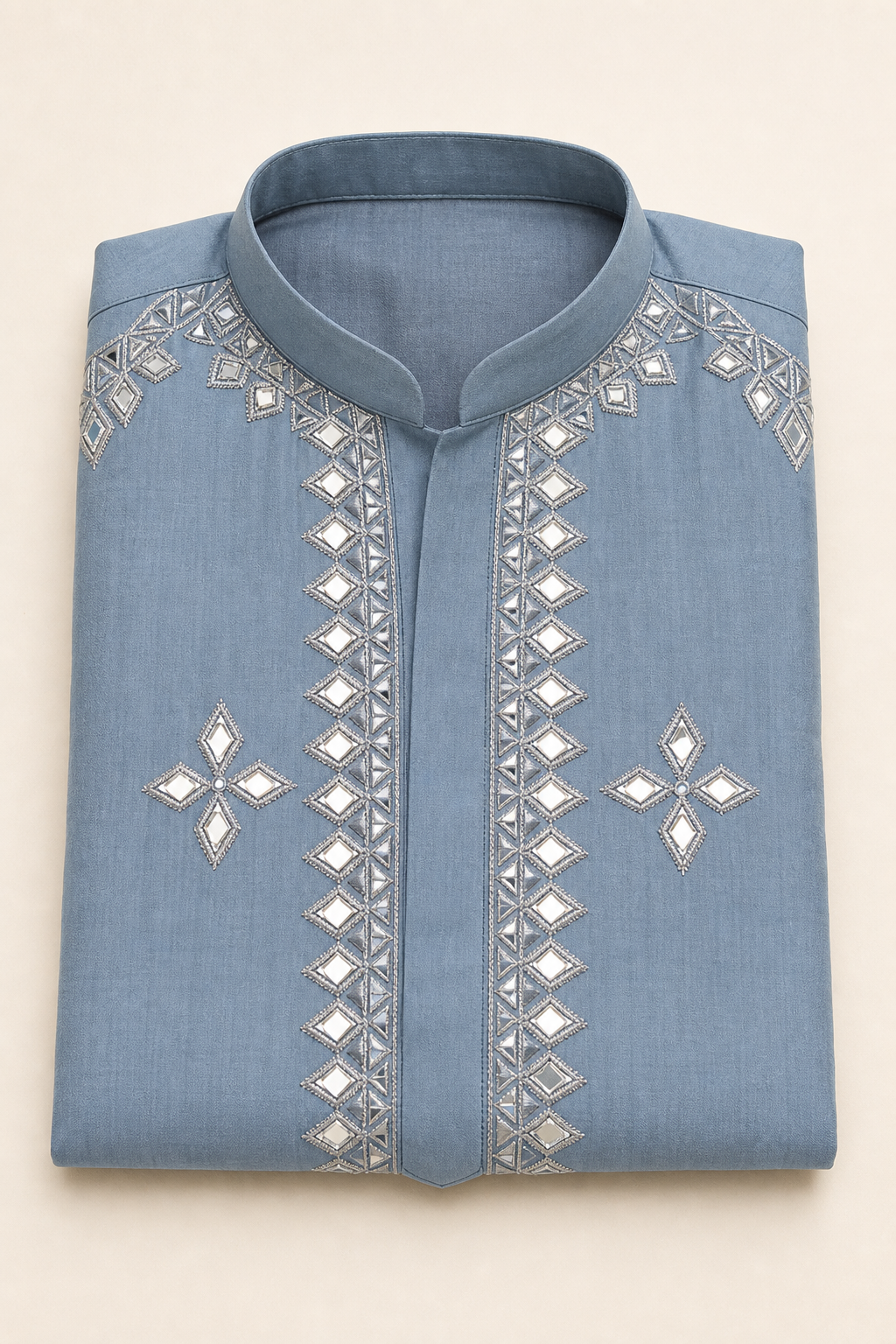 Blue-Grey Mirror Work Kurta Set - Preorder