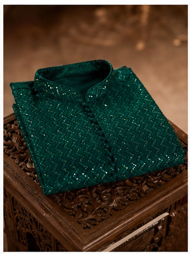 Emerald Green Embroidered Kurta Set - Preorder - image 2