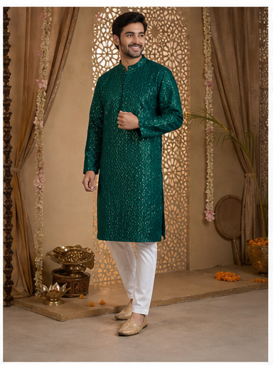 Emerald Green Embroidered Kurta Set - Preorder - image 3