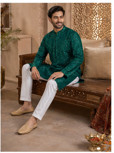 Emerald Green Embroidered Kurta Set - Preorder - image 4