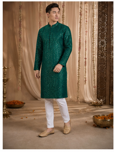 Emerald Green Embroidered Kurta Set - Preorder - image 5