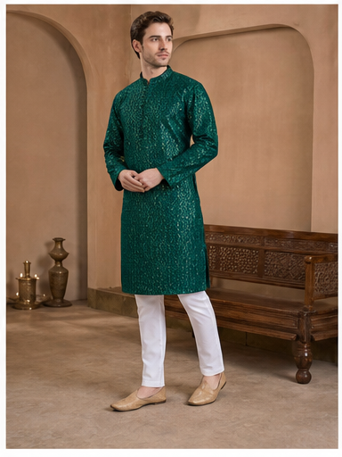 Emerald Green Embroidered Kurta Set - Preorder - image 6