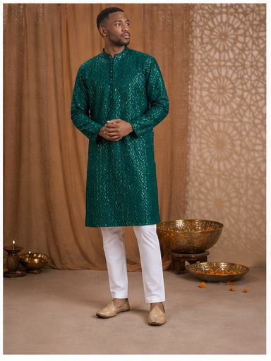 Emerald Green Embroidered Kurta Set - Preorder - image 7