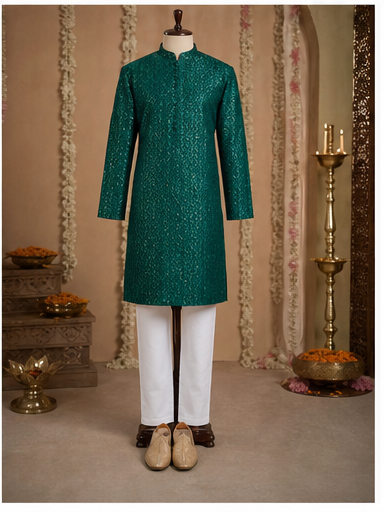 Emerald Green Embroidered Kurta Set - Preorder - image 8