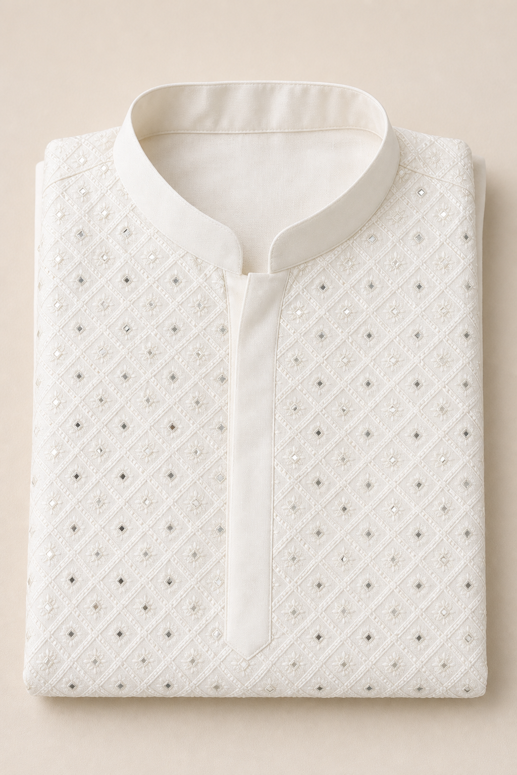 Ivory Lattice Embroidered Kurta Set - Preorder