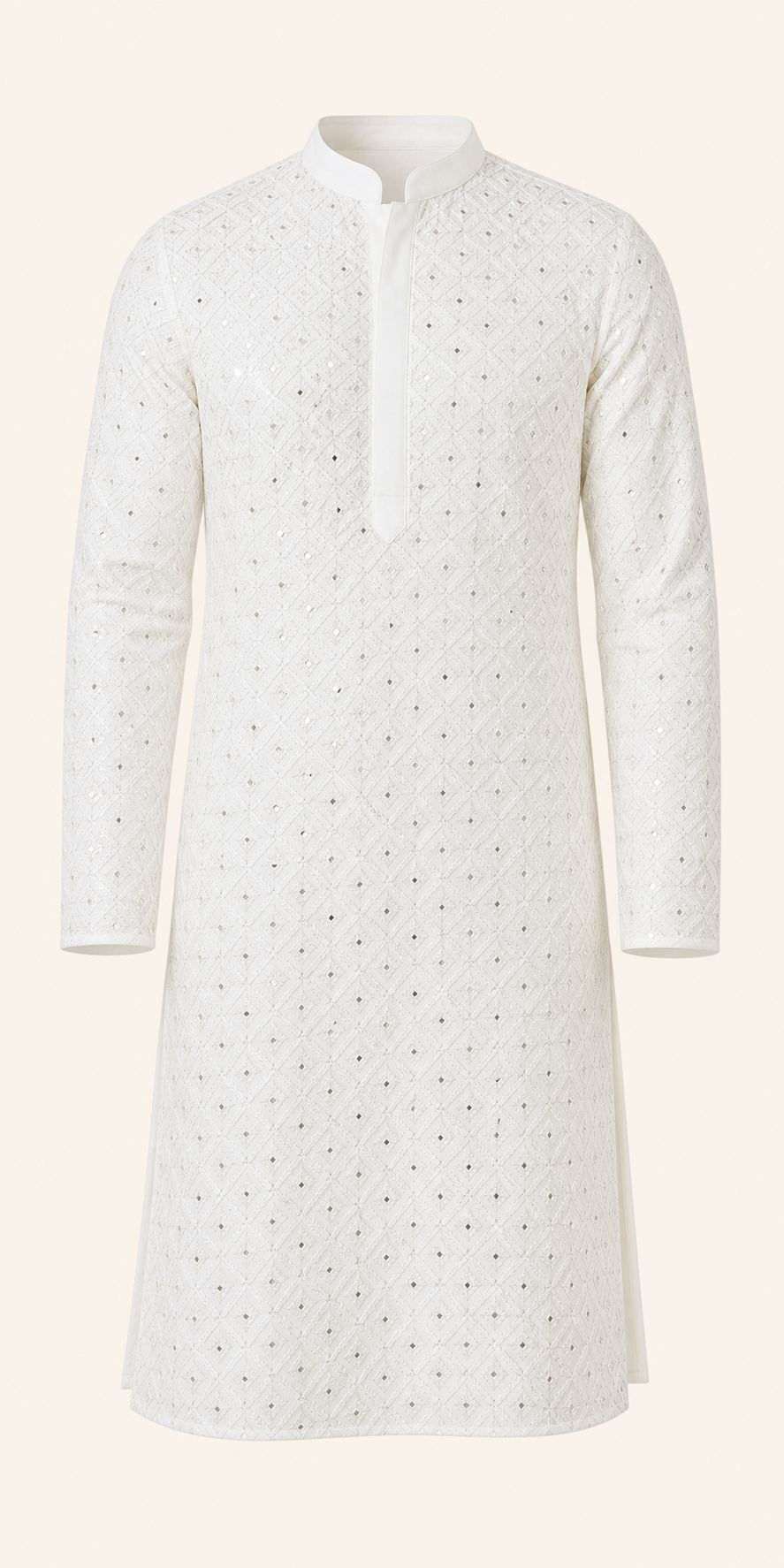 Ivory Lattice Embroidered Kurta Set - Preorder