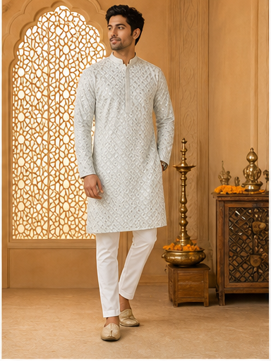 Ivory Silver Embroidered Kurta Set - Preorder - image 3