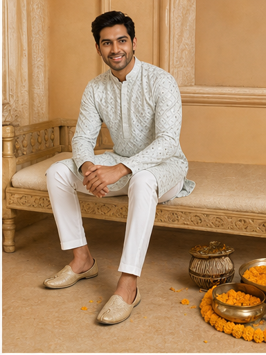 Ivory Silver Embroidered Kurta Set - Preorder - image 4
