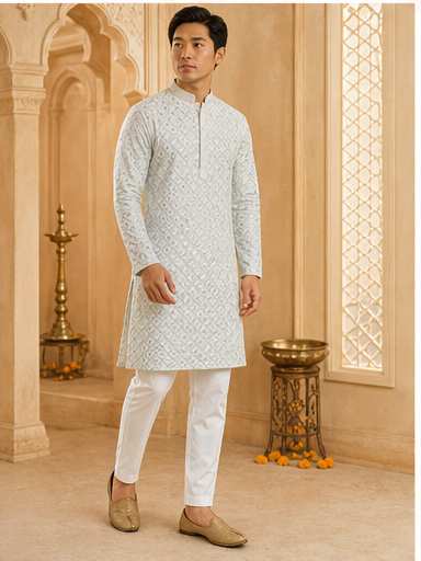 Ivory Silver Embroidered Kurta Set - Preorder - image 5