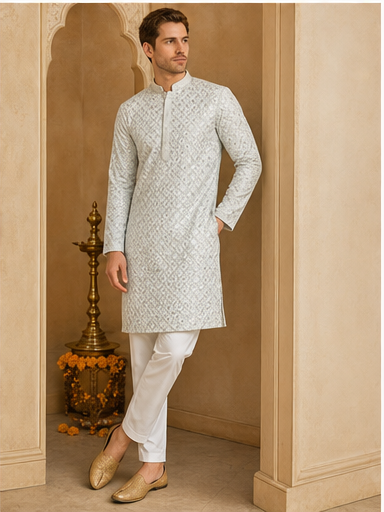 Ivory Silver Embroidered Kurta Set - Preorder - image 6