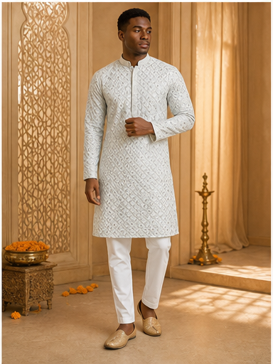 Ivory Silver Embroidered Kurta Set - Preorder - image 7