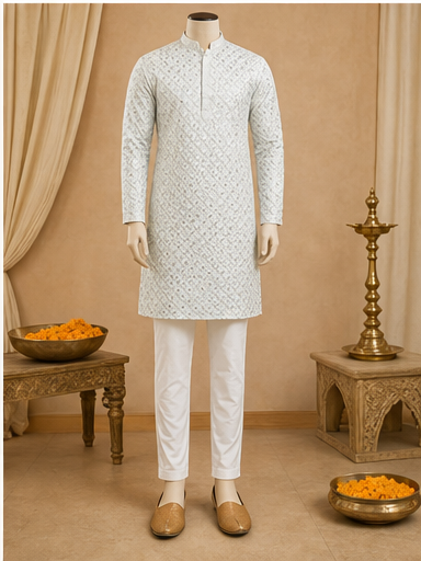 Ivory Silver Embroidered Kurta Set - Preorder - image 8