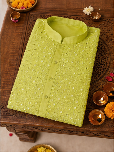Lime Green Festive Kurta Set - Preorder - image 2