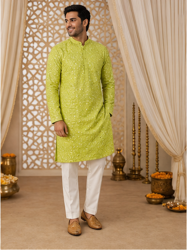 Lime Green Festive Kurta Set - Preorder - image 3