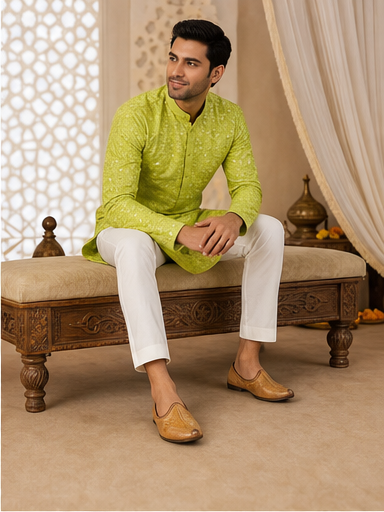 Lime Green Festive Kurta Set - Preorder - image 4