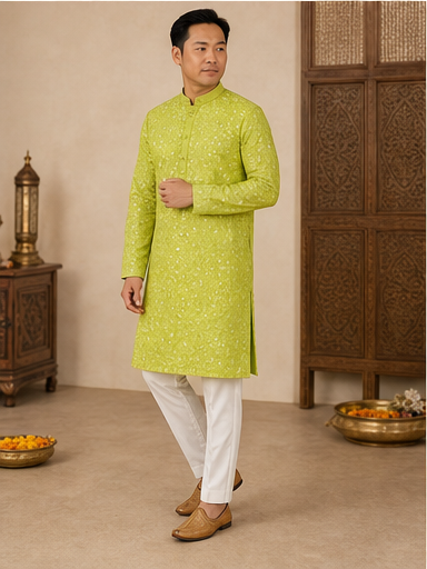 Lime Green Festive Kurta Set - Preorder - image 5