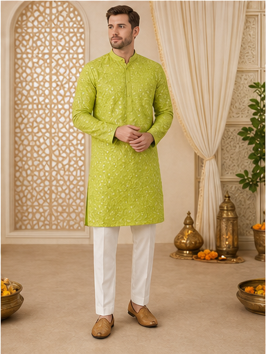Lime Green Festive Kurta Set - Preorder - image 6