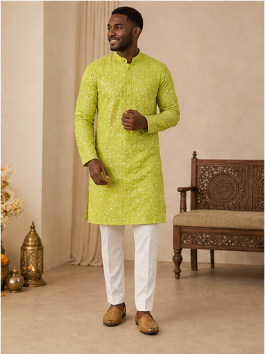 Lime Green Festive Kurta Set - Preorder - image 7