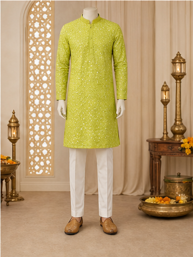 Lime Green Festive Kurta Set - Preorder - image 8