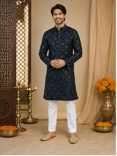 Midnight Navy Embroidered Kurta Set - Preorder - image 1