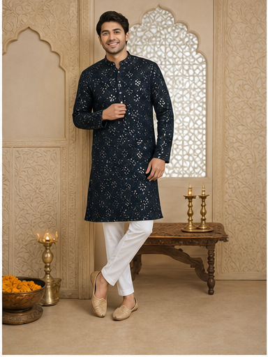 Midnight Navy Embroidered Kurta Set - Preorder - image 3