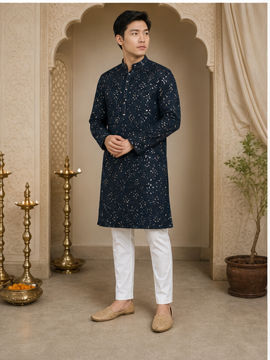 Midnight Navy Embroidered Kurta Set - Preorder - image 5