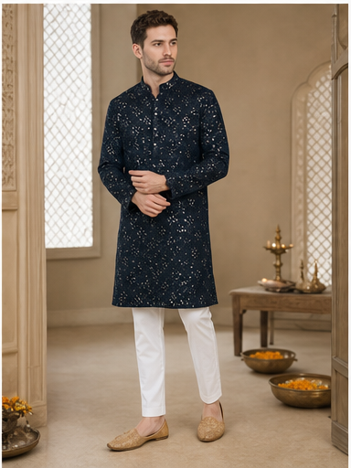 Midnight Navy Embroidered Kurta Set - Preorder - image 6