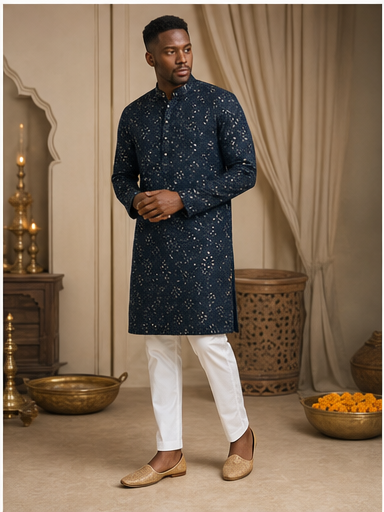 Midnight Navy Embroidered Kurta Set - Preorder - image 7