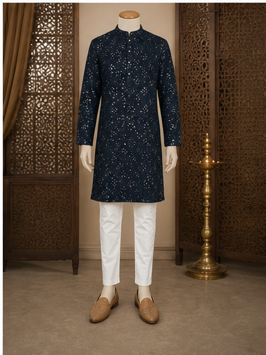 Midnight Navy Embroidered Kurta Set - Preorder - image 8