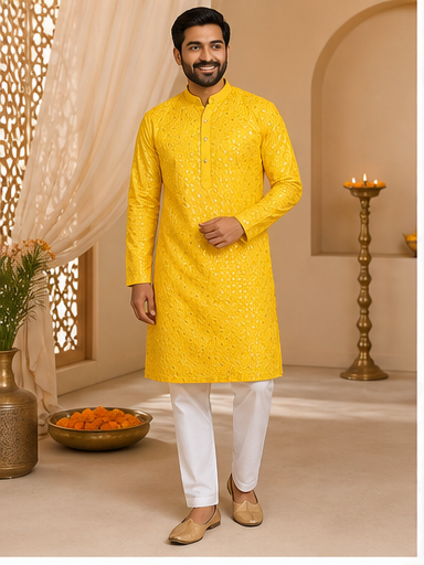 Mustard Mirror Work Kurta Set - Preorder - image 1