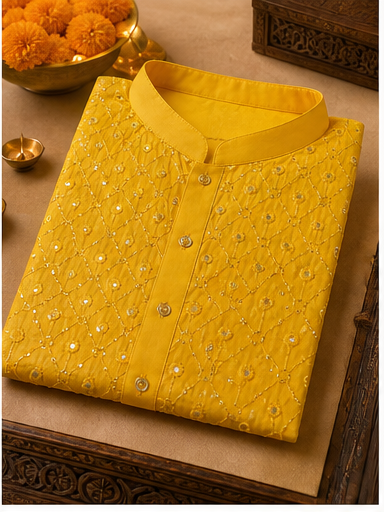 Mustard Mirror Work Kurta Set - Preorder - image 2