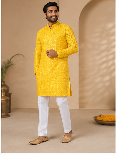 Mustard Mirror Work Kurta Set - Preorder - image 3