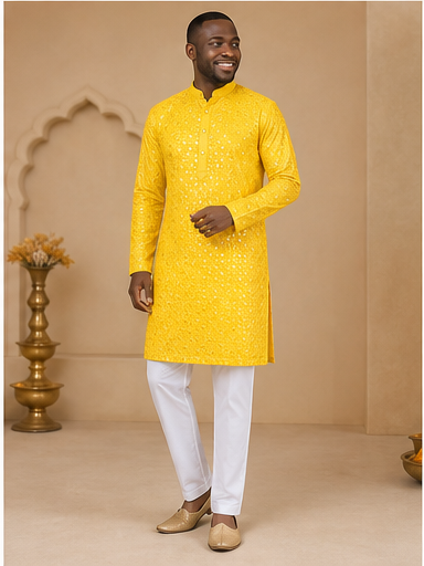 Mustard Mirror Work Kurta Set - Preorder - image 7