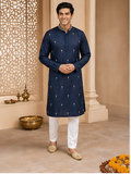Navy Embroidered Kurta Set - Preorder - image 1