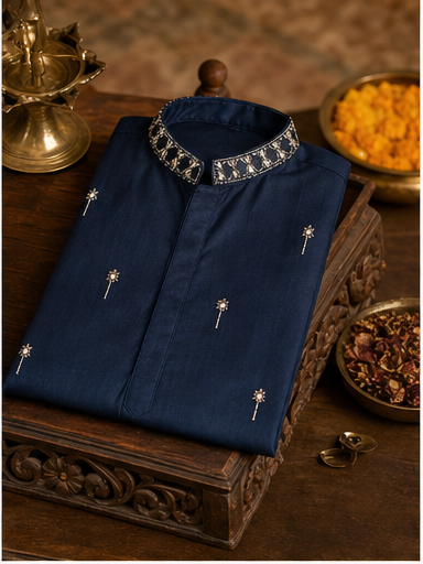 Navy Embroidered Kurta Set - Preorder - image 2