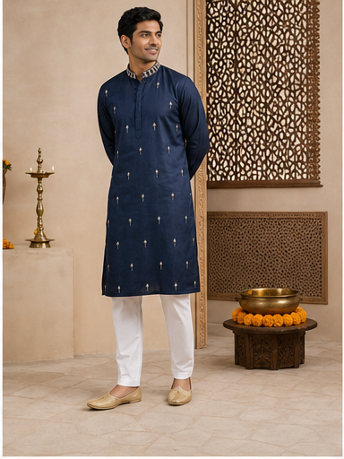 Navy Embroidered Kurta Set - Preorder - image 3