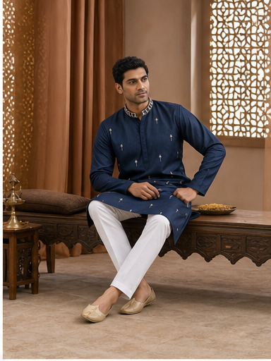 Navy Embroidered Kurta Set - Preorder - image 4