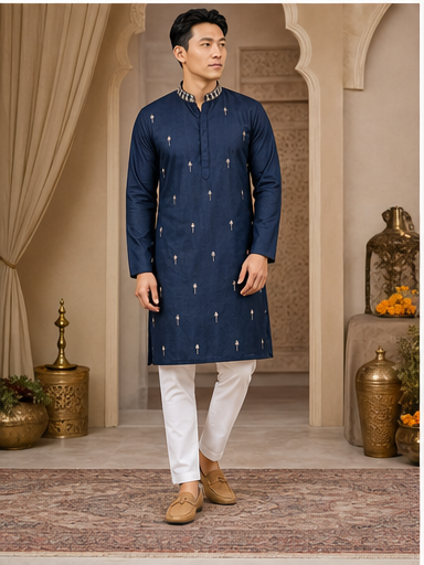 Navy Embroidered Kurta Set - Preorder - image 5