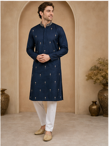 Navy Embroidered Kurta Set - Preorder - image 6