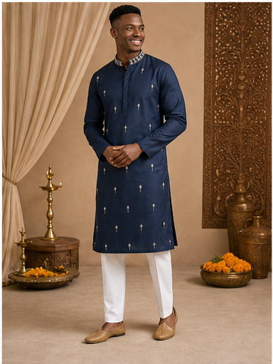Navy Embroidered Kurta Set - Preorder - image 7