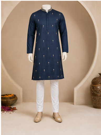 Navy Embroidered Kurta Set - Preorder - image 8