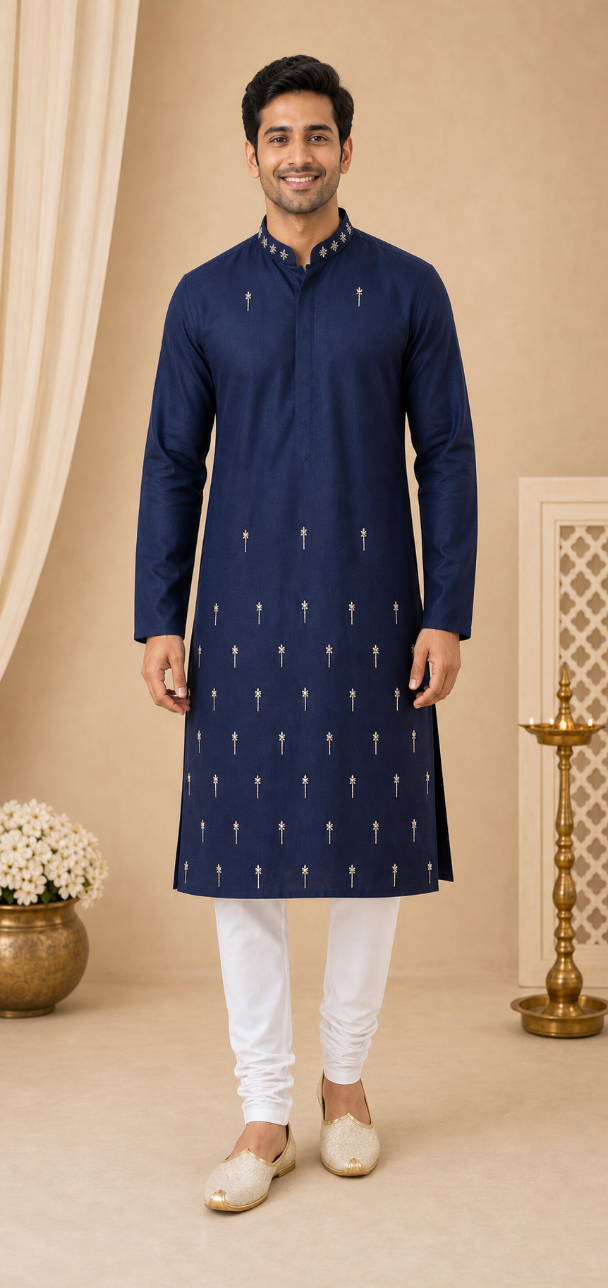 Navy Minimal Motif Kurta Set - Preorder