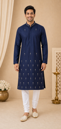Navy Minimal Motif Kurta Set - Preorder