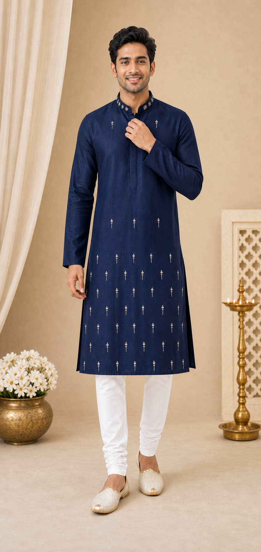 Navy Minimal Motif Kurta Set - Preorder