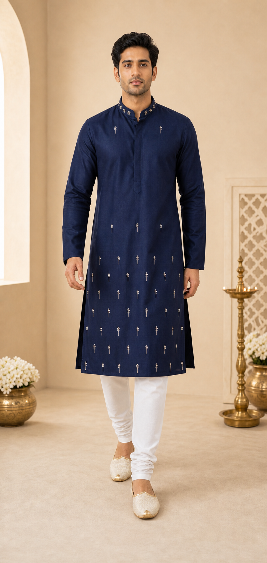 Navy Minimal Motif Kurta Set - Preorder