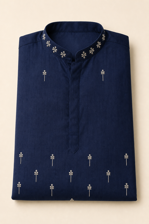 Navy Minimal Motif Kurta Set - Preorder